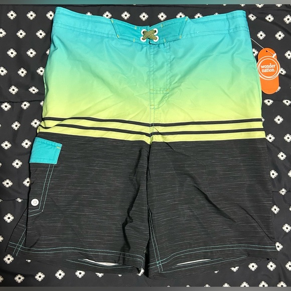 NWT- Kids Wonder Nation blue/black Swim Trunks w/ liner&pockets-size 14/16 - Picture 2 of 7